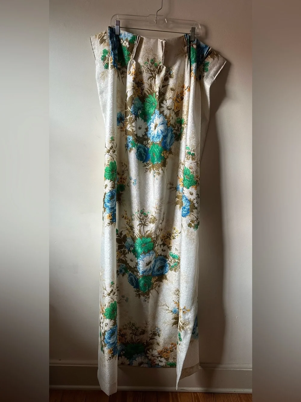 Vintage 70s Floral Pinch Pleat Curtain Panels